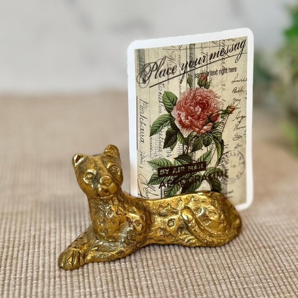 Vintage Solid Brass Leopard Place Card Holders - Picture 12 of 12